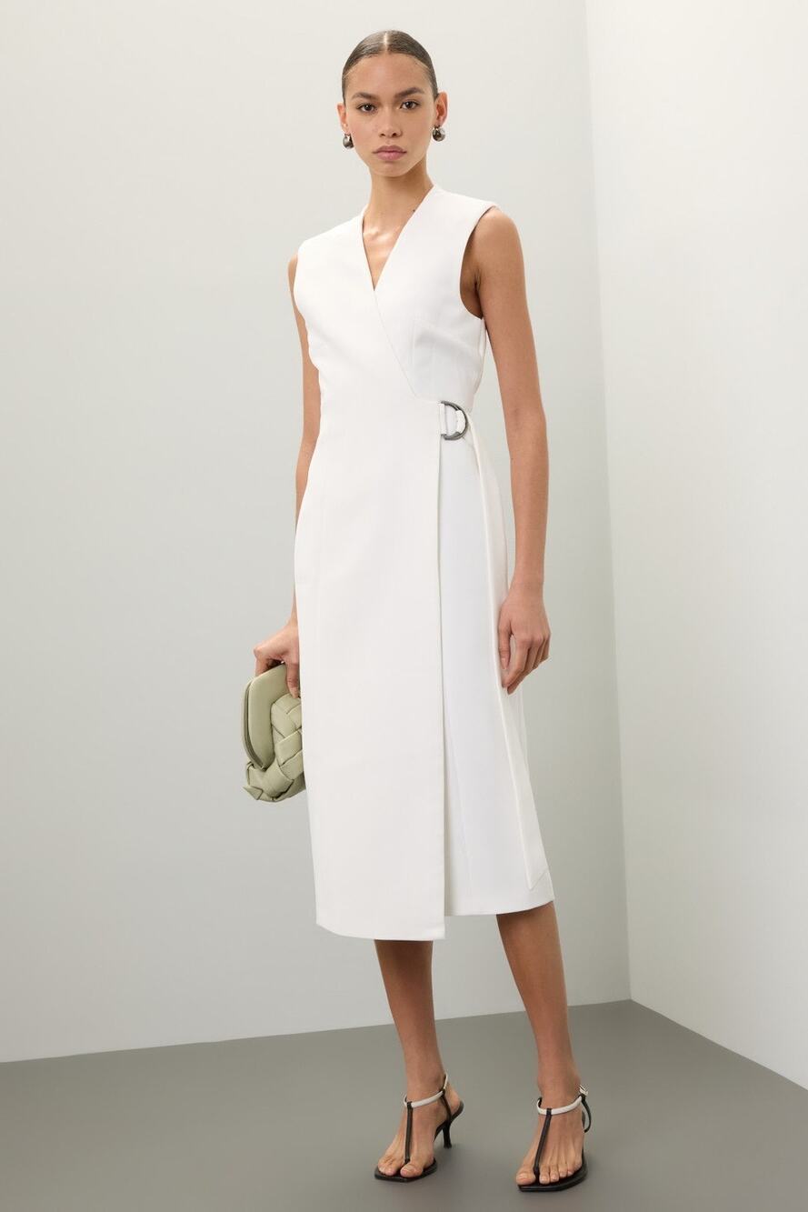 RTR Ted Baker Sz 2 White Crossover Tie Sleeveless Office Cocktail Midi Dress - Picture 1 of 10